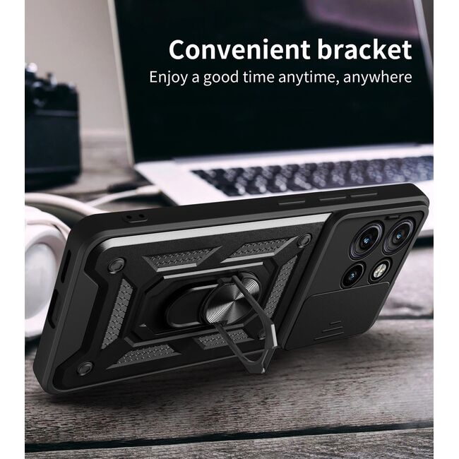 Husa pentru Motorola Moto G86 Ring Armor Kickstand Tough Rugged Cover cu protectie camera, Negru