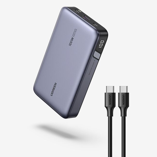 Baterie Externa cu Display Digital, 20000mAh, USB, Type-C, 100W, 5V/3A - Ugreen PB720 (25188) - Black