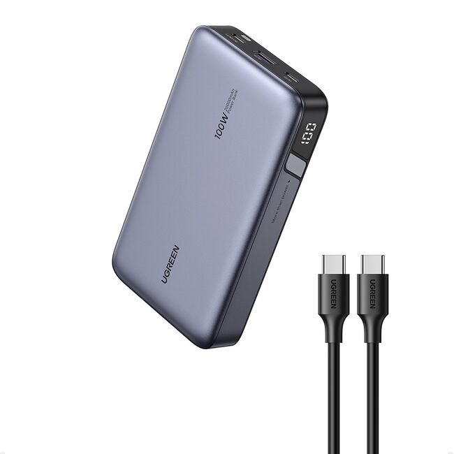 Baterie Externa cu Display Digital, 20000mAh, USB, Type-C, 100W, 5V/3A - Ugreen PB720 (25188) - Black