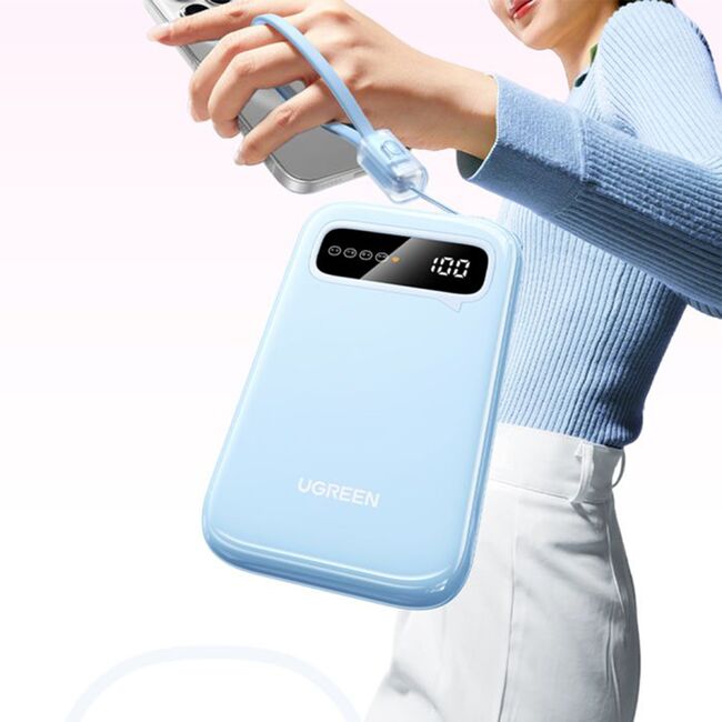 Baterie Externa USB, Type-C, 10000mAh, 20W, Digital Display - Ugreen PB522 (45423) - Blue