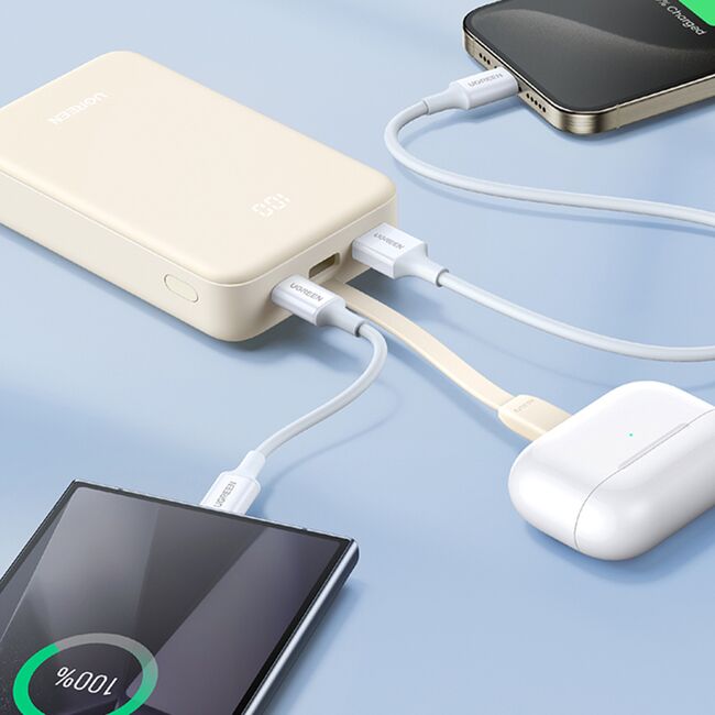 Baterie Externa USB, USB-C cu Cablu Type-C, 20000mAh, Fast Charging, 22.5W, 5V/3A - Ugreen PB505 (45762) - Grey