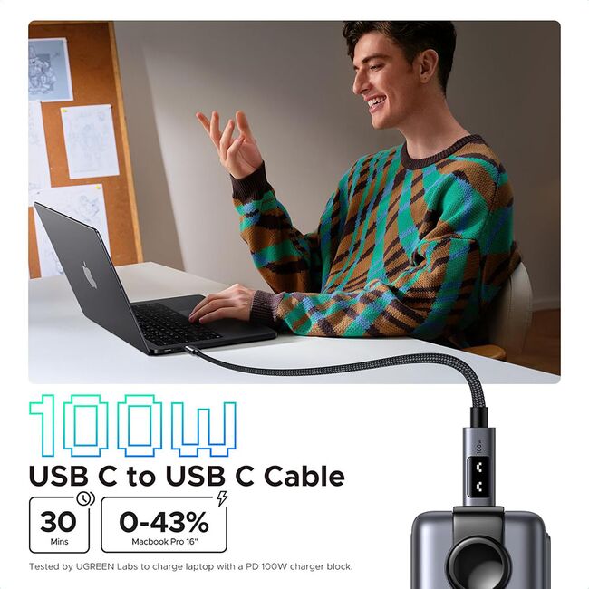 Cablu de date si incarcare USB-C la USB-C, Fast Charge PD 5A, 100W, 2m - Ugreen L509 - Space Gray