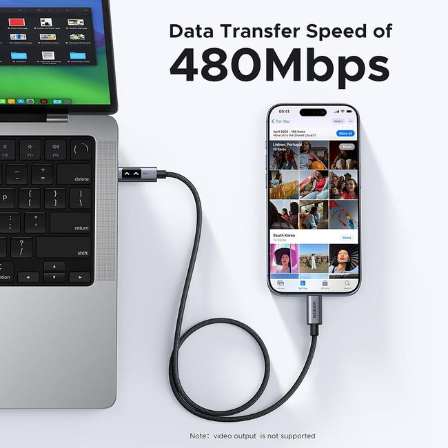 Cablu de date si incarcare USB-C la USB-C, Fast Charge PD 5A, 100W, 2m - Ugreen L509 - Space Gray