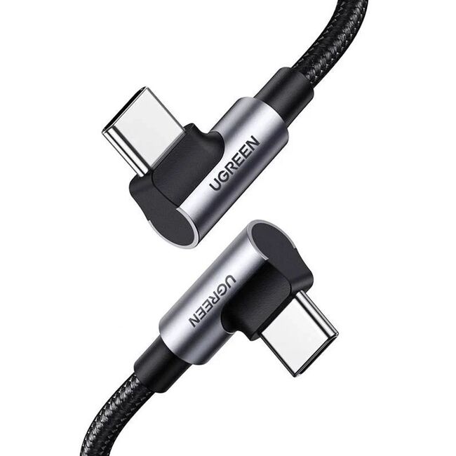 Cablu de date si incarcare USB-C la USB-C 90 Degree Cable, Fast Charging PD 100W, 5A, 480Mb/s, 2m - Ugreen - Space Gray