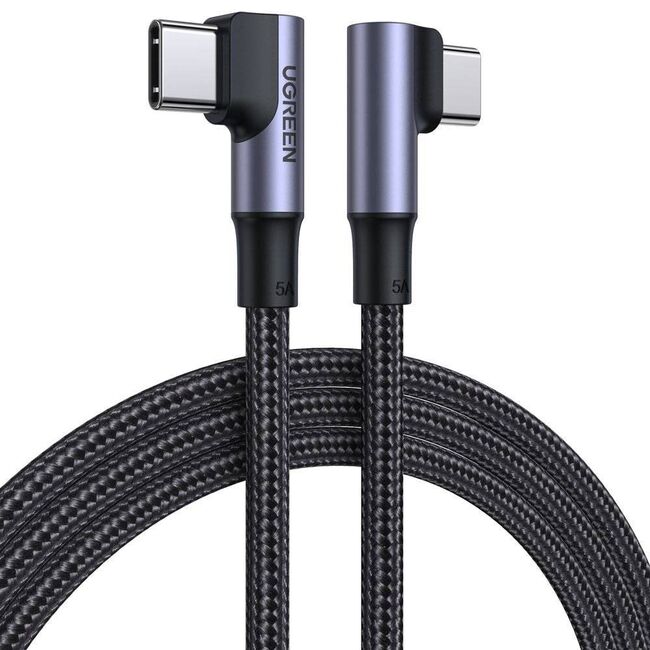 Cablu de date si incarcare USB-C la USB-C 90 Degree Cable, Fast Charging PD 100W, 5A, 480Mb/s, 2m - Ugreen - Space Gray