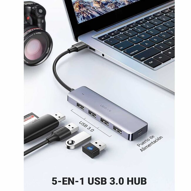 Hub Multifunctional Splitter USB la 4 x USB 3.2, 1 x micro USB cu alimentare, 5Gbps, 0.15m - Ugreen CM512 - Gri