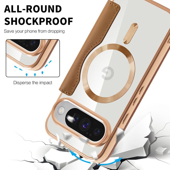 Husa pentru  Google Pixel 10 Pro XL EliteBook Executive Tip Carte cu Protectie RFID, Compatibilitate MagSafe si protectie lentile Transparent - Maro