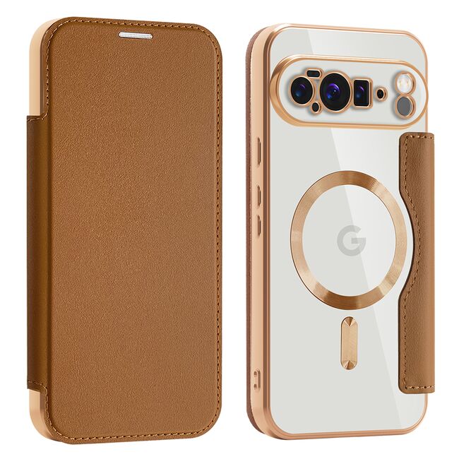 Husa pentru  Google Pixel 10 Pro XL EliteBook Executive Tip Carte cu Protectie RFID, Compatibilitate MagSafe si protectie lentile Transparent - Maro