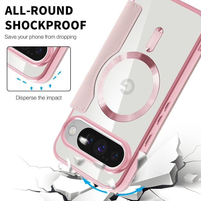 Husa pentru  Google Pixel 10 Pro XL EliteBook Executive Tip Carte cu Protectie RFID, Compatibilitate MagSafe si protectie lentile Transparent - Roz