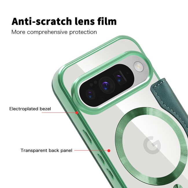 Husa pentru  Google Pixel 10 Pro XL EliteBook Executive Tip Carte cu Protectie RFID, Compatibilitate MagSafe si protectie lentile Transparent - Verde