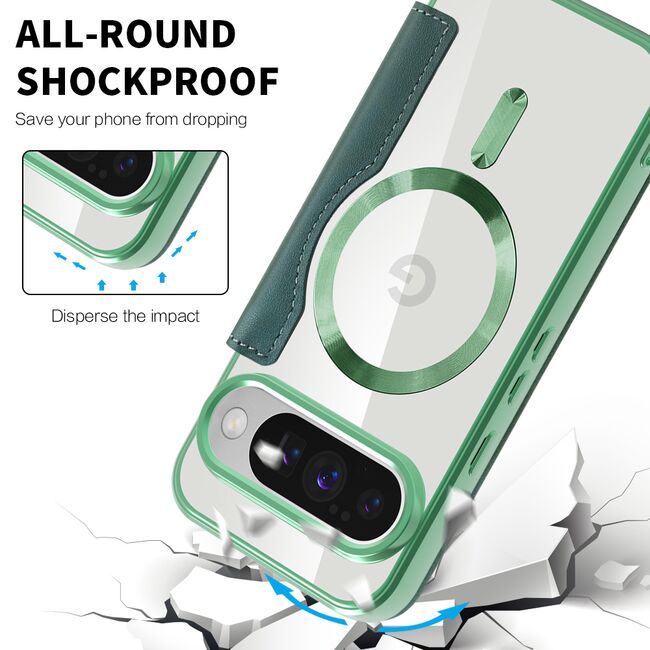 Husa pentru  Google Pixel 10 Pro XL EliteBook Executive Tip Carte cu Protectie RFID, Compatibilitate MagSafe si protectie lentile Transparent - Verde