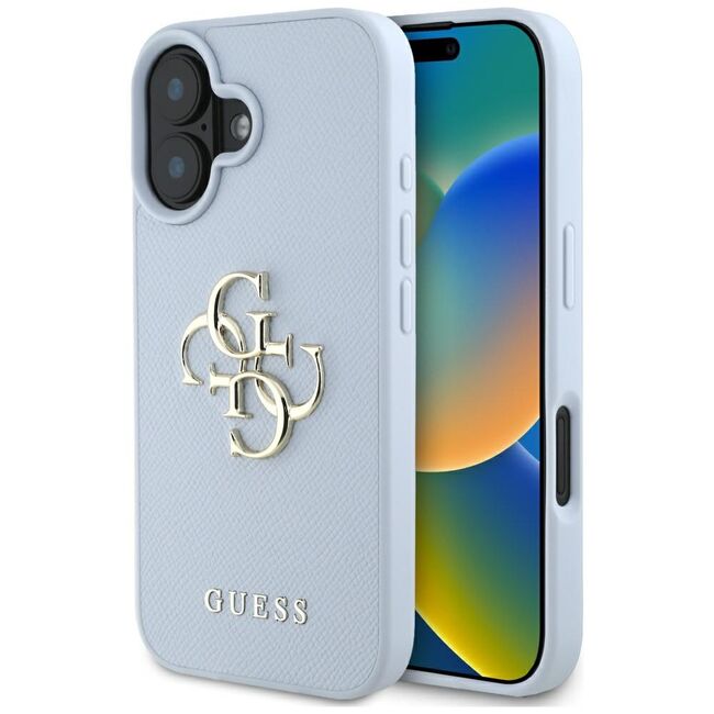 Husa pentru iPhone 16 - Guess Hardcase Grained Big 4G Logo Small Classic Logo - Blue