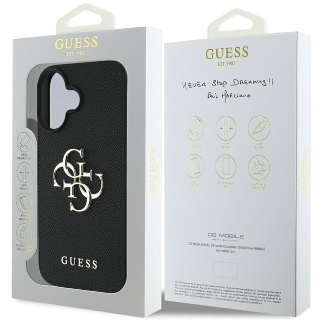 Husa pentru iPhone 16 - Guess Hardcase Grained Big 4G Logo Small Classic Logo - Negru