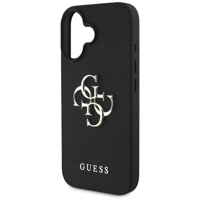 Husa pentru iPhone 16 - Guess Hardcase Grained Big 4G Logo Small Classic Logo - Negru