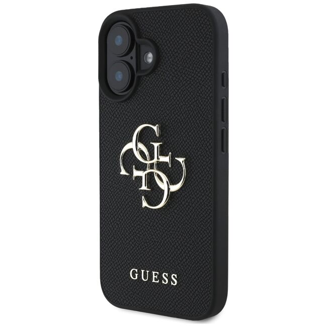 Husa pentru iPhone 16 - Guess Hardcase Grained Big 4G Logo Small Classic Logo - Negru