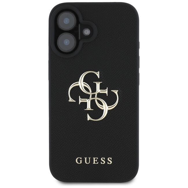 Husa pentru iPhone 16 - Guess Hardcase Grained Big 4G Logo Small Classic Logo - Negru