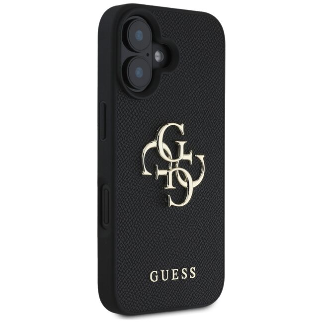Husa pentru iPhone 16 - Guess Hardcase Grained Big 4G Logo Small Classic Logo - Negru
