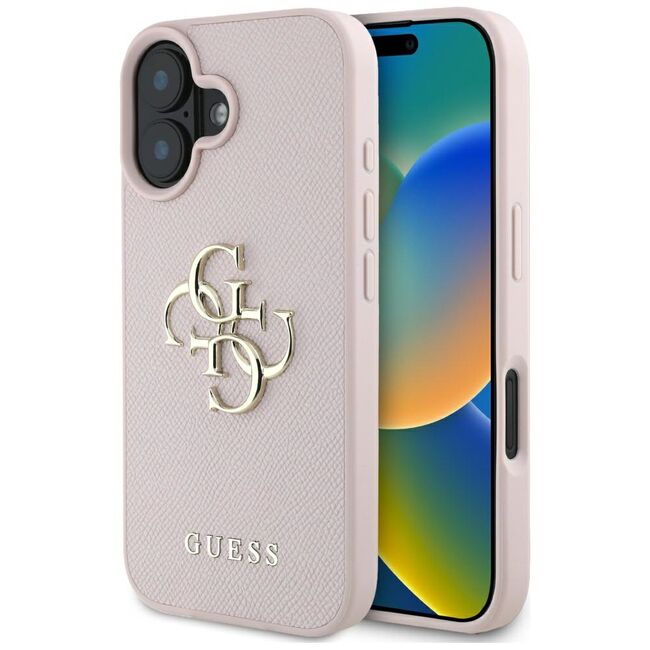 Husa pentru iPhone 16 - Guess Hardcase Grained Big 4G Logo Small Classic Logo - Roz