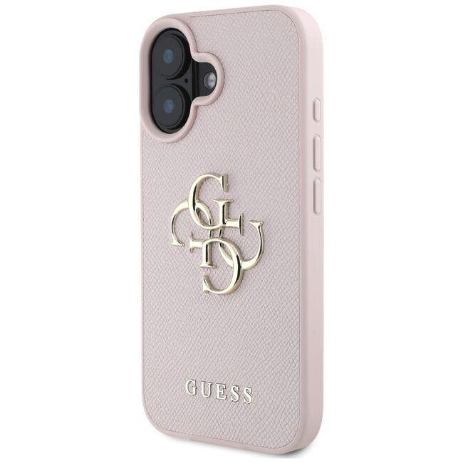 Husa pentru iPhone 16 - Guess Hardcase Grained Big 4G Logo Small Classic Logo - Roz