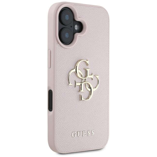 Husa pentru iPhone 16 - Guess Hardcase Grained Big 4G Logo Small Classic Logo - Roz