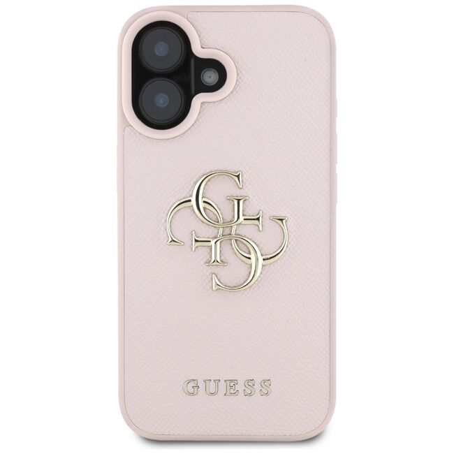 Husa pentru iPhone 16 - Guess Hardcase Grained Big 4G Logo Small Classic Logo - Roz
