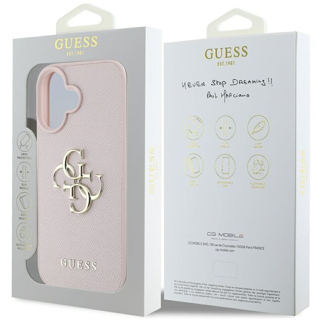 Husa pentru iPhone 16 - Guess Hardcase Grained Big 4G Logo Small Classic Logo - Roz