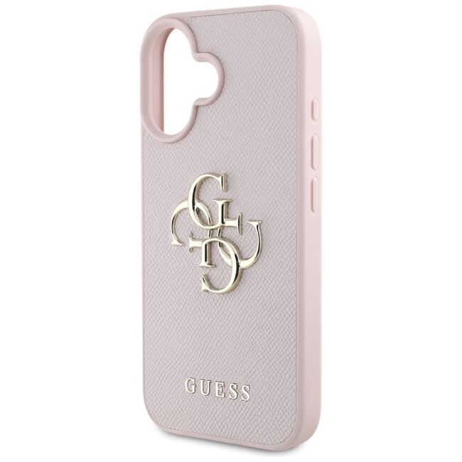 Husa pentru iPhone 16 - Guess Hardcase Grained Big 4G Logo Small Classic Logo - Roz