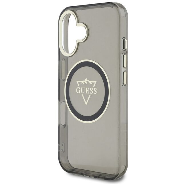 Husa pentru iPhone 16 - Guess IML Metal Mountain Logo MagSafe - Negru
