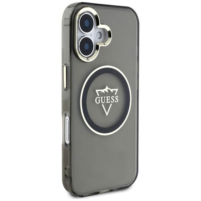 Husa pentru iPhone 16 - Guess IML Metal Mountain Logo MagSafe - Negru