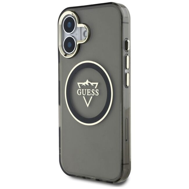 Husa pentru iPhone 16 - Guess IML Metal Mountain Logo MagSafe - Negru
