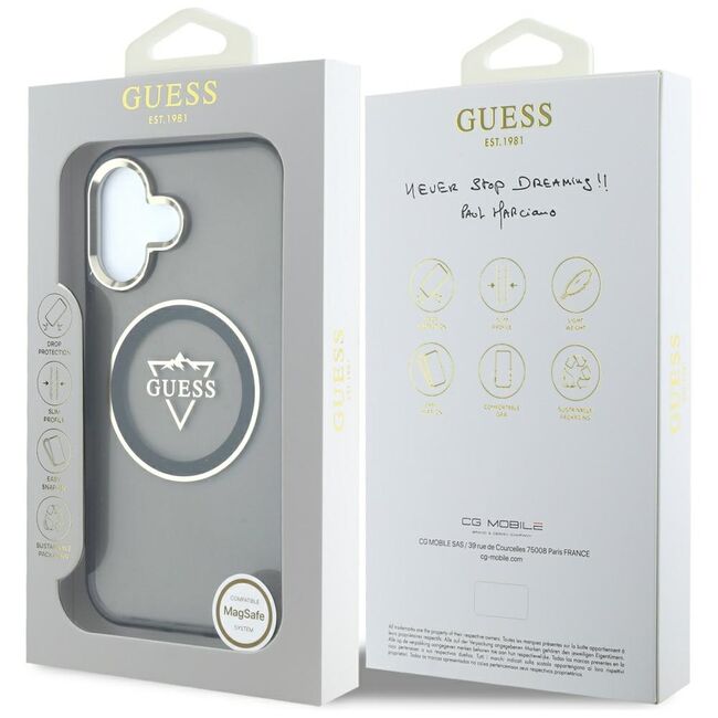 Husa pentru iPhone 16 - Guess IML Metal Mountain Logo MagSafe - Negru
