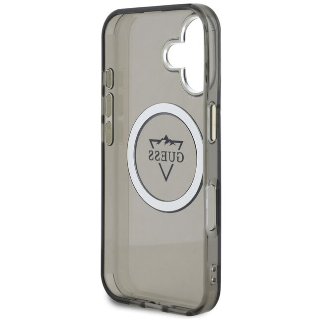 Husa pentru iPhone 16 - Guess IML Metal Mountain Logo MagSafe - Negru