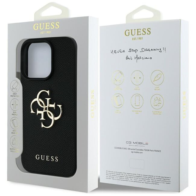 Husa pentru iPhone 16 Pro - Guess Hardcase Grained Big 4G Logo Small Classic Logo - Negru