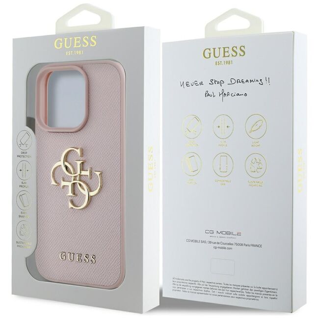 Husa pentru iPhone 16 Pro - Guess Hardcase Grained Big 4G Logo Small Classic Logo - Roz