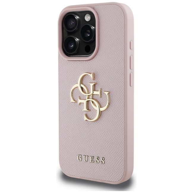 Husa pentru iPhone 16 Pro - Guess Hardcase Grained Big 4G Logo Small Classic Logo - Roz
