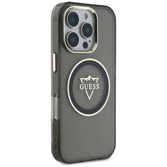 Husa pentru iPhone 16 Pro - Guess IML Metal Mountain Logo MagSafe - Negru