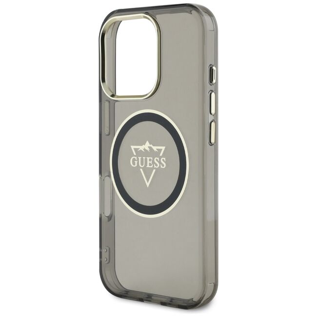 Husa pentru iPhone 16 Pro - Guess IML Metal Mountain Logo MagSafe - Negru