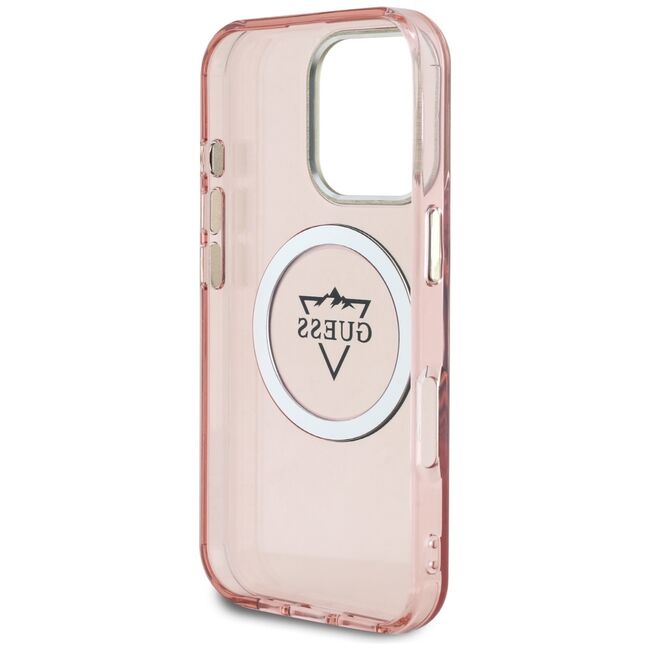Husa pentru iPhone 16 Pro - Guess IML Metal Mountain Logo MagSafe - Roz