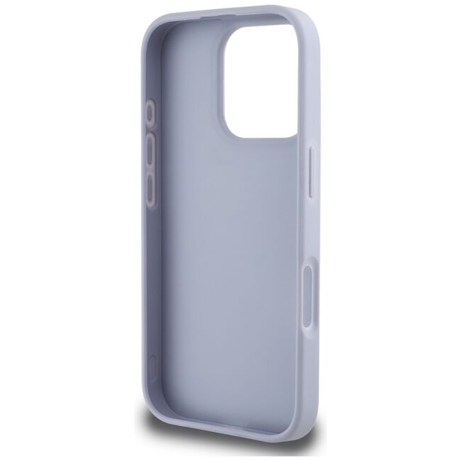 Husa pentru iPhone 16 Pro - Guess Leather Hot Stamp 4G Pattern Triangle Metal Logo - Lavanda