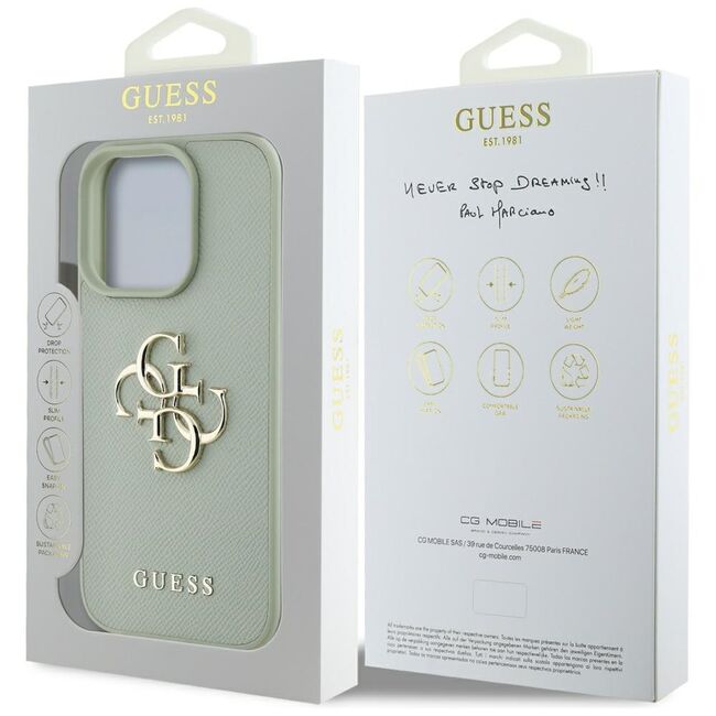 Husa pentru iPhone 16 Pro Max - Guess Hardcase Grained Big 4G Logo Small Classic Logo - Verde