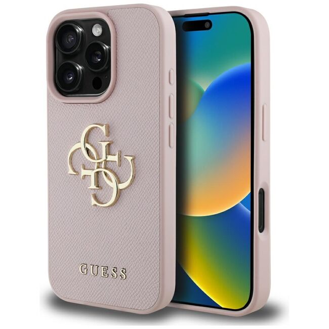 Husa pentru iPhone 16 Pro Max - Guess Hardcase Grained Big 4G Logo Small Classic Logo - Roz
