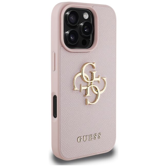 Husa pentru iPhone 16 Pro Max - Guess Hardcase Grained Big 4G Logo Small Classic Logo - Roz