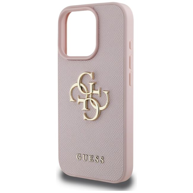 Husa pentru iPhone 16 Pro Max - Guess Hardcase Grained Big 4G Logo Small Classic Logo - Roz