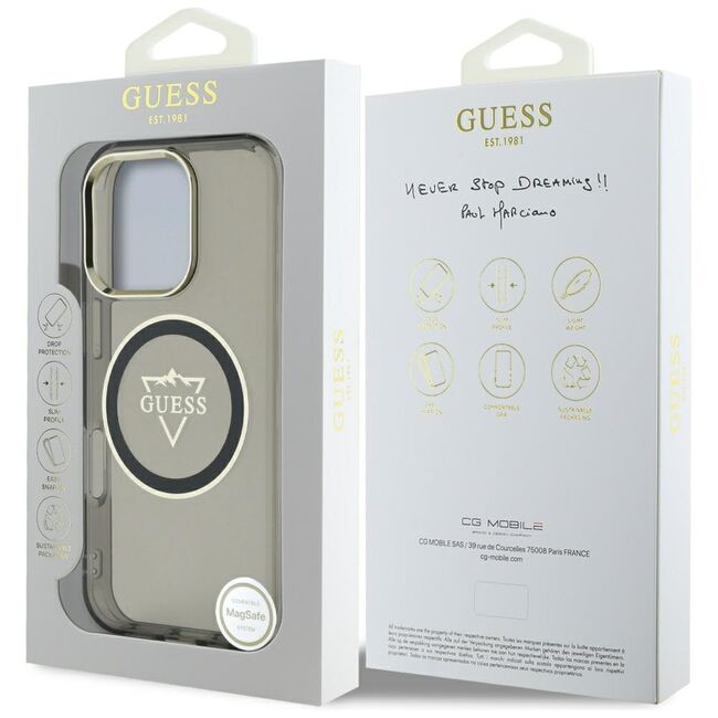 Husa pentru iPhone 16 Pro Max - Guess IML Metal Mountain Logo MagSafe - Negru