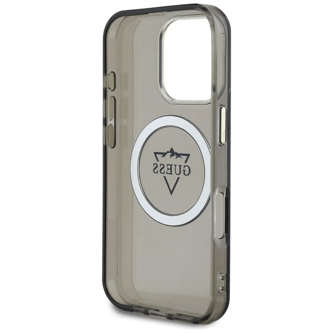 Husa pentru iPhone 16 Pro Max - Guess IML Metal Mountain Logo MagSafe - Negru
