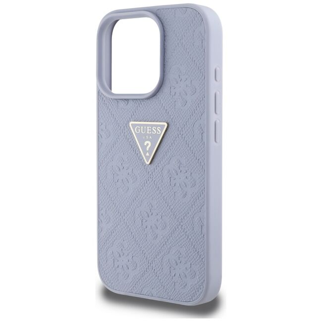 Husa pentru iPhone 16 Pro Max - Guess Leather Hot Stamp 4G Pattern Triangle Metal Logo - Lavanda
