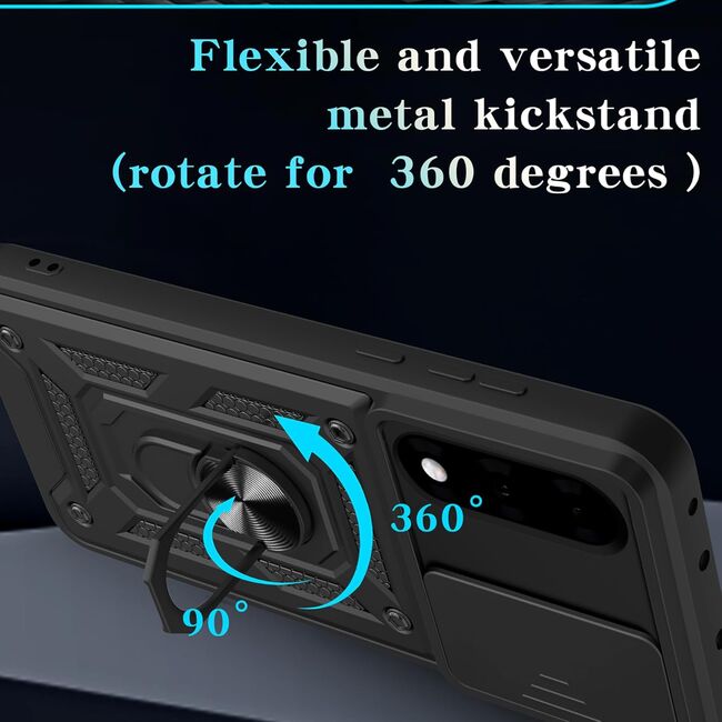 Husa pentru OnePlus Nord 5 Ring Armor Kickstand Tough Rugged Cover cu protectie camera, Negru