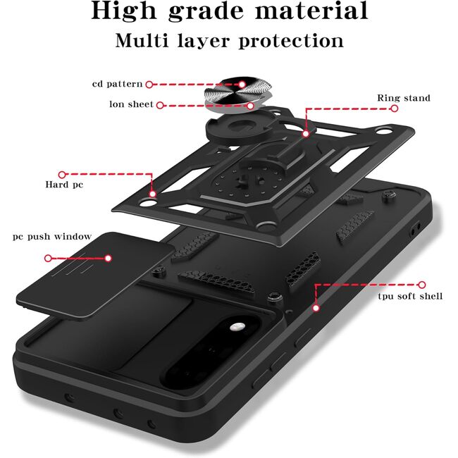 Husa pentru OnePlus Nord 5 Ring Armor Kickstand Tough Rugged Cover cu protectie camera, Negru