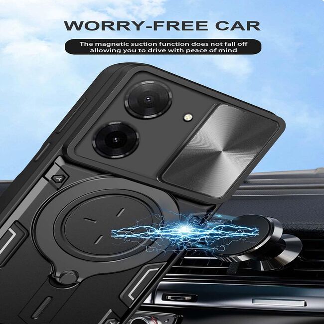 Husa pentru  Xiaomi Redmi A5 4G cu protecție pentru cameră și suport magnetic integrat Ring Shockproof, Negru
