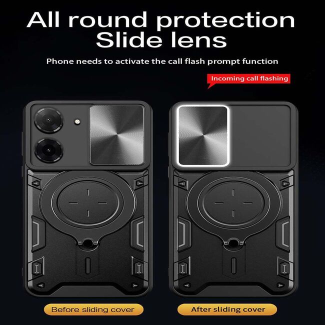 Husa pentru  Xiaomi Redmi A5 4G cu protecție pentru cameră și suport magnetic integrat Ring Shockproof, Negru